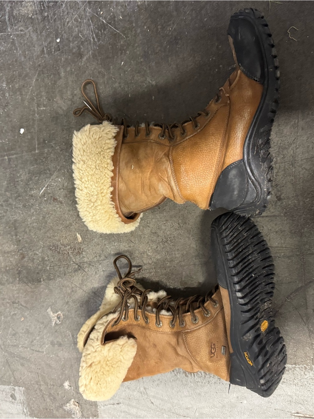 UGG Brown and Black Lace-Up Shearling Winter Boots - Picture 8 of 9